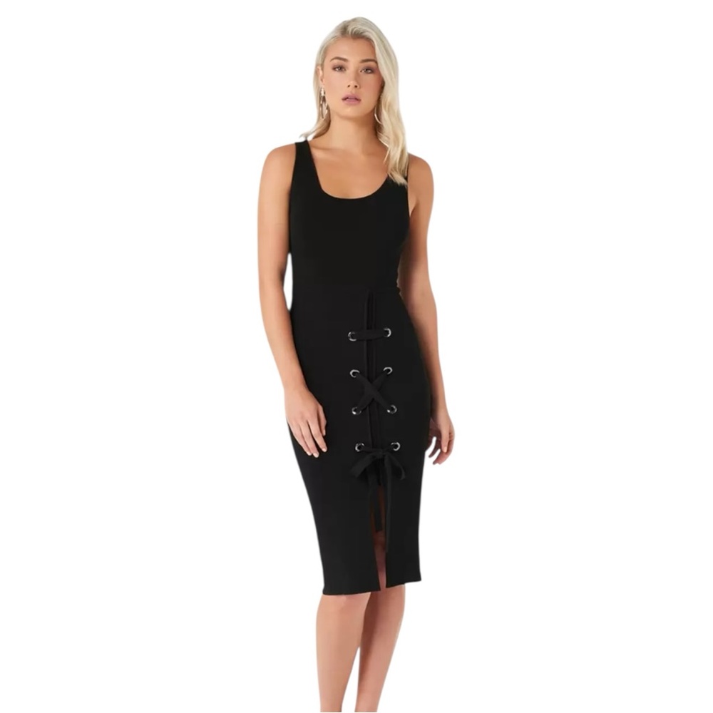 EVER NEW Black Lace-Up Dress Formal Bodycon Maxi Dress‎ Small Sleeveless Fitted